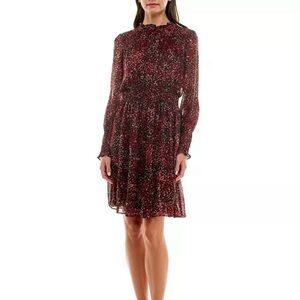 Taylor brand long sleeve chiffon dress. Crimson. NWT. Size 10.